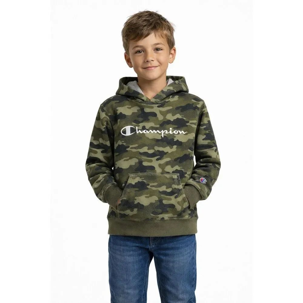 Champion Boys Green Camo Pullover Hoodie Sweatshirt Size Medium
